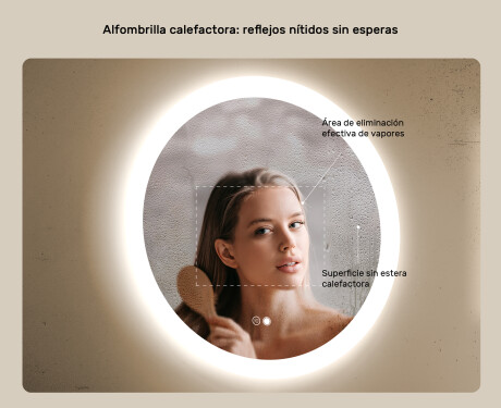 Espejos redondos con iluminación LED para baño 60 cm con Dual color, Interruptor táctil, Estera de calefacción #5