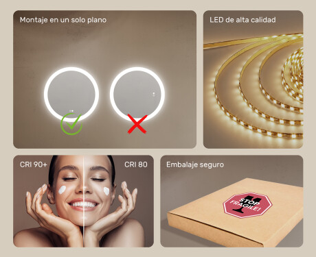 Espejos redondos con iluminación LED para baño 60 cm con Dual color, Interruptor táctil, Estera de calefacción #6