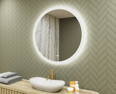 Espejo redondo de baño con iluminación LED 80 cm con Dual color, Interruptor táctil, Estera de calefacción