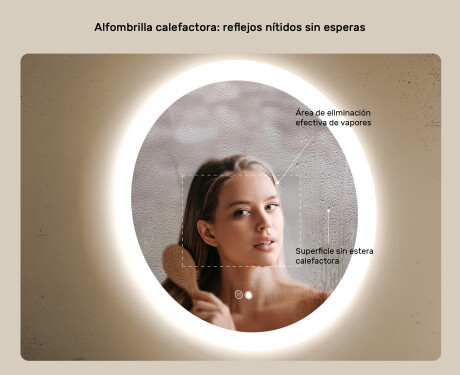 Espejo redondo de baño con iluminación LED 80 cm con Dual color, Interruptor táctil, Estera de calefacción #5