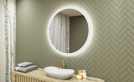 Espejo redondo de baño con iluminación LED 80 cm con Dual color, Interruptor táctil, Estera de calefacción