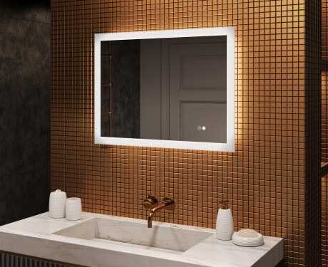 Espejo rectangular de baño LED 80x60 cm con Dual color, Interruptor táctil, Estera de calefacción