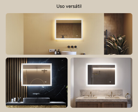 Espejo rectangular de baño LED 80x60 cm con Dual color, Interruptor táctil, Estera de calefacción #2