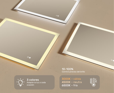 Espejo rectangular de baño LED 80x60 cm con Dual color, Interruptor táctil, Estera de calefacción #3