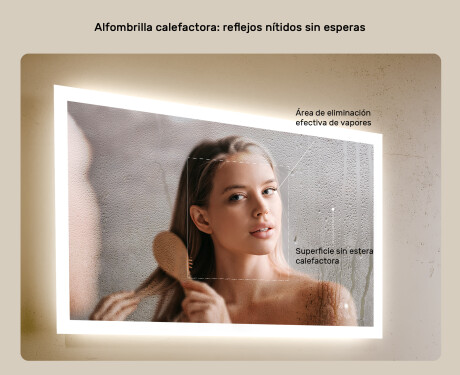 Espejo rectangular de baño LED 80x60 cm con Dual color, Interruptor táctil, Estera de calefacción #5