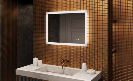Espejo rectangular de baño LED 80x60 cm con Dual color, Interruptor táctil, Estera de calefacción