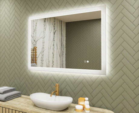 Espejo rectangular de baño con iluminación LED 100x70 cm con Dual color, Interruptor táctil, Estera de calefacción
