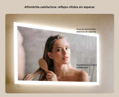 Espejo rectangular de baño con iluminación LED 100x70 cm con Dual color, Interruptor táctil, Estera de calefacción #5