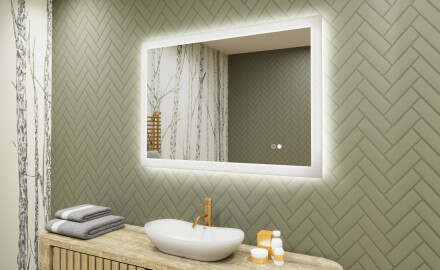 Espejo rectangular de baño con iluminación LED 100x70 cm con Dual color, Interruptor táctil, Estera de calefacción