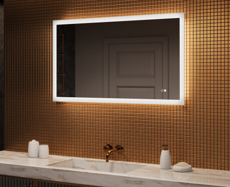 Espejo rectangular de baño con iluminación LED 120x70 cm con Dual color, Interruptor táctil, Estera de calefacción