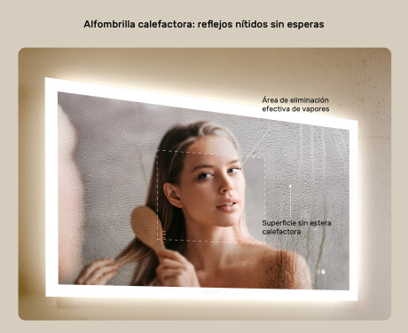 Espejo rectangular de baño con iluminación LED 120x70 cm con Dual color, Interruptor táctil, Estera de calefacción #5