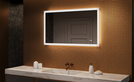 Espejo rectangular de baño con iluminación LED 120x70 cm con Dual color, Interruptor táctil, Estera de calefacción