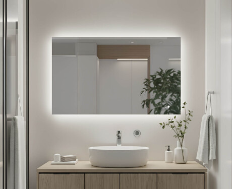 Espejo rectangular para baño con iluminación LED 80x60/60x80 cm, doble color, interruptor táctil, almohadilla calefactora