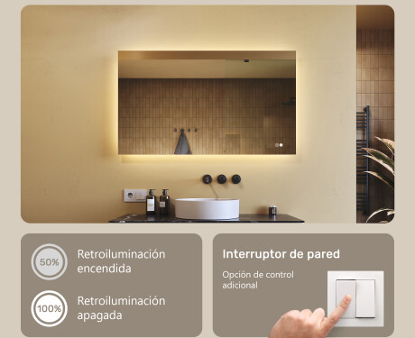 Espejo rectangular para baño con iluminación LED 80x60/60x80 cm, doble color, interruptor táctil, almohadilla calefactora #3