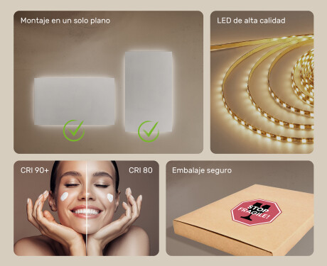 Espejo rectangular para baño con iluminación LED 80x60/60x80 cm, doble color, interruptor táctil, almohadilla calefactora #5