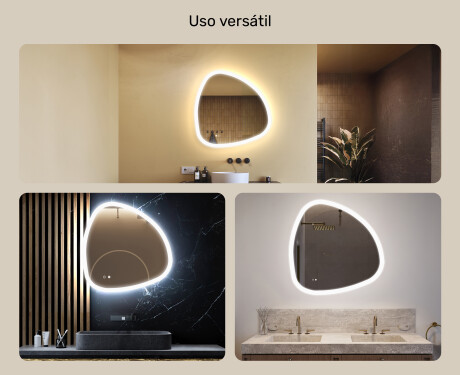 Espejo irregular con iluminación, 84×84 cm, bicolor, interruptor táctil, alfombrilla calefactable #2