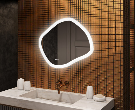 Espejo de baño con iluminación, 84×74 cm, bicolor, interruptor táctil, alfombrilla calefactable