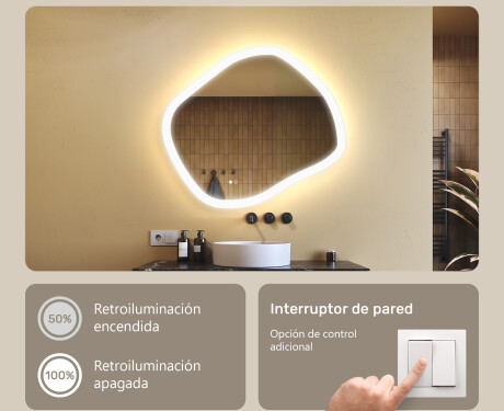Espejo de baño con iluminación, 84×74 cm, bicolor, interruptor táctil, alfombrilla calefactable #4