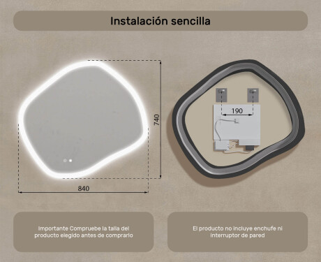 Espejo de baño con iluminación, 84×74 cm, bicolor, interruptor táctil, alfombrilla calefactable #8