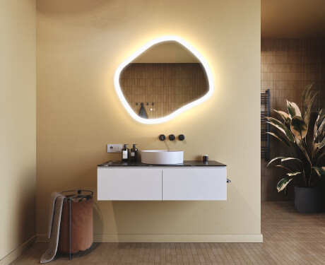 Espejo de baño con iluminación, 84×74 cm, bicolor, interruptor táctil, alfombrilla calefactable #9