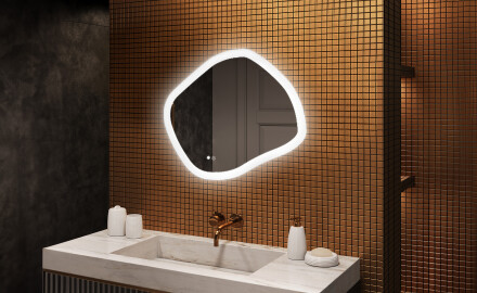 Espejo de baño con iluminación, 84×74 cm, bicolor, interruptor táctil, alfombrilla calefactable