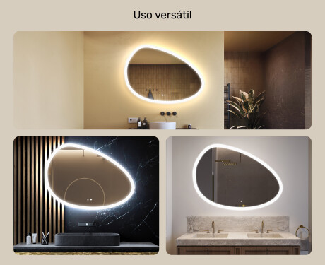 Espejo irregular con iluminación, 114×84 cm, bicolor, interruptor táctil, alfombrilla calefactable #2