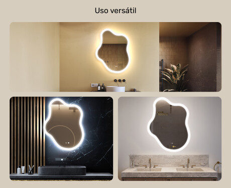Espejo irregular con iluminación, 74×94 cm, bicolor, interruptor táctil, alfombrilla calefactable #2