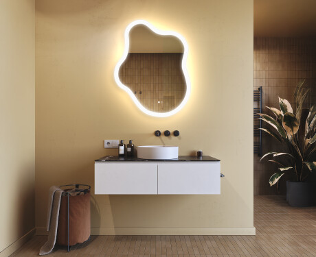 Espejo irregular con iluminación, 74×94 cm, bicolor, interruptor táctil, alfombrilla calefactable #9