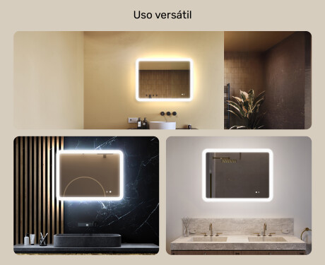 Espejo de baño redondeado con iluminación LED, 80×60 cm, bicolor, interruptor táctil, alfombrilla calefactable #2