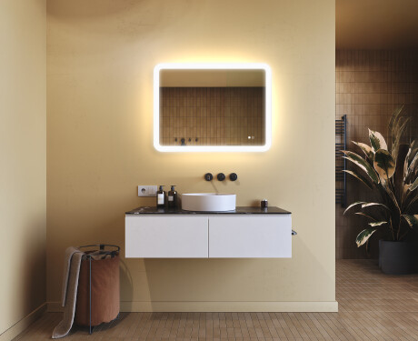 Espejo de baño redondeado con iluminación LED, 80×60 cm, bicolor, interruptor táctil, alfombrilla calefactable #9