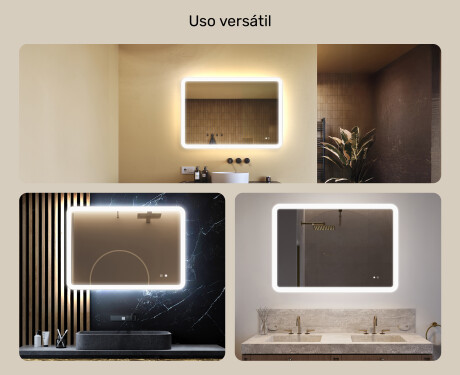 Espejo de baño redondeado con iluminación LED, 100×70 cm, bicolor, interruptor táctil, alfombrilla calefactable #2