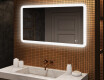 Espejo de baño redondeado con iluminación LED, 120×70 cm, bicolor, interruptor táctil, alfombrilla calefactable