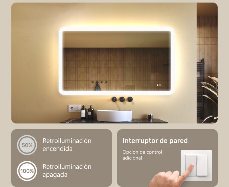 Espejo de baño redondeado con iluminación LED, 120×70 cm, bicolor, interruptor táctil, alfombrilla calefactable #4