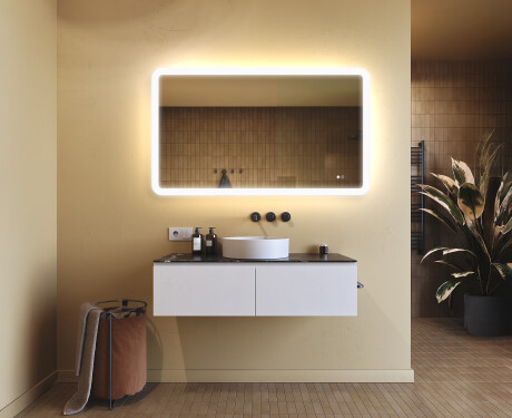 Espejo de baño redondeado con iluminación LED, 120×70 cm, bicolor, interruptor táctil, alfombrilla calefactable #9