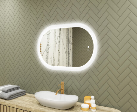 Espejo de baño iluminado, 80×50 cm, bicolor, interruptor táctil, alfombrilla calefactable