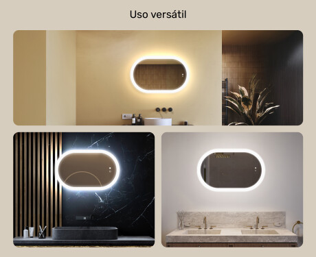 Espejo de baño iluminado, 80×50 cm, bicolor, interruptor táctil, alfombrilla calefactable #2