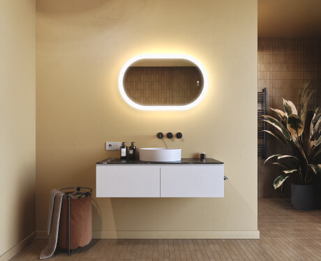 Espejo de baño iluminado, 80×50 cm, bicolor, interruptor táctil, alfombrilla calefactable #9