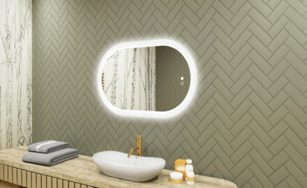 Espejo de baño iluminado, 80×50 cm, bicolor, interruptor táctil, alfombrilla calefactable