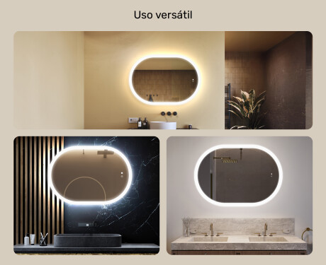 Espejo de baño iluminado, 100×70 cm, bicolor, interruptor táctil, alfombrilla calefactable #2