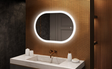 Espejo de baño iluminado, 100×70 cm, bicolor, interruptor táctil, alfombrilla calefactable