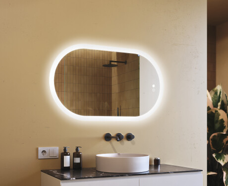 Espejo de baño iluminado, 120×70 cm, bicolor, interruptor táctil, alfombrilla calefactable