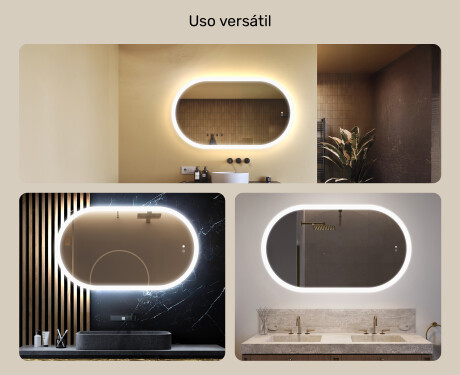 Espejo de baño iluminado, 120×70 cm, bicolor, interruptor táctil, alfombrilla calefactable #2