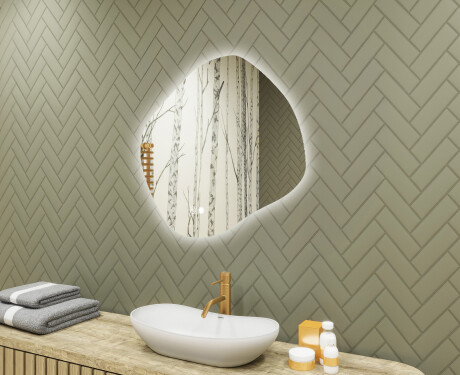Espejo de baño con iluminación, 84×74 cm, bicolor, interruptor táctil, alfombrilla calefactable