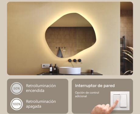 Espejo de baño con iluminación, 84×74 cm, bicolor, interruptor táctil, alfombrilla calefactable #4
