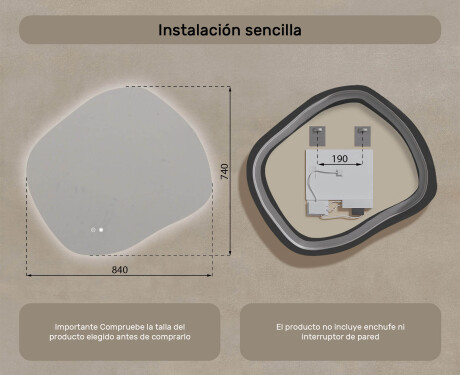 Espejo de baño con iluminación, 84×74 cm, bicolor, interruptor táctil, alfombrilla calefactable #8
