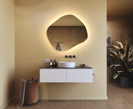 Espejo de baño con iluminación, 84×74 cm, bicolor, interruptor táctil, alfombrilla calefactable #9