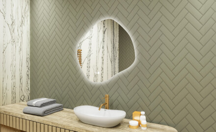 Espejo de baño con iluminación, 84×74 cm, bicolor, interruptor táctil, alfombrilla calefactable