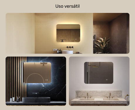 Espejo de baño redondeado con iluminación LED, 80×60 cm, bicolor, interruptor táctil, alfombrilla calefactable #2
