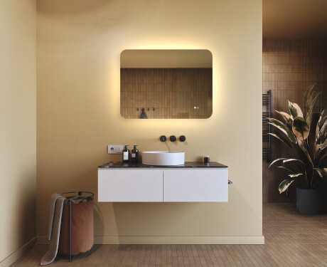 Espejo de baño redondeado con iluminación LED, 80×60 cm, bicolor, interruptor táctil, alfombrilla calefactable #9