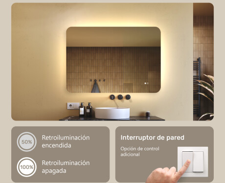 Espejo de baño redondeado con iluminación LED, 100×70 cm, bicolor, interruptor táctil, alfombrilla calefactable #4